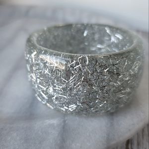 Silver Confetti Lucite Bangle Bracelet Vintage
